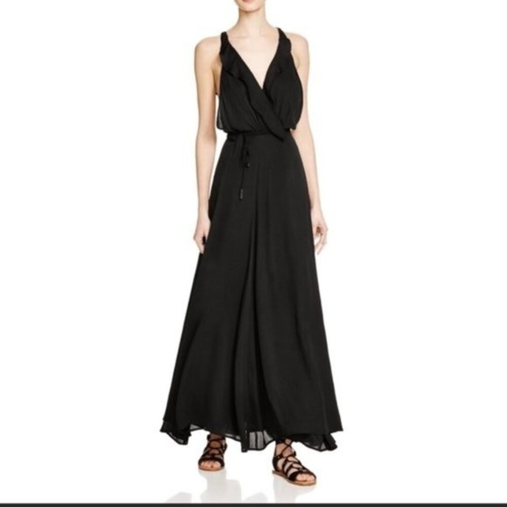 Kendall & Kylie Black Ruffle Wrap Maxi Dress Approx Size 2 (4-6) EUC